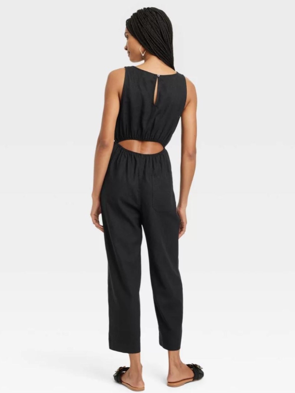 Universal Thread Black Grey Linen Sleeveless V-Neck Cutout Back Jumpsuit